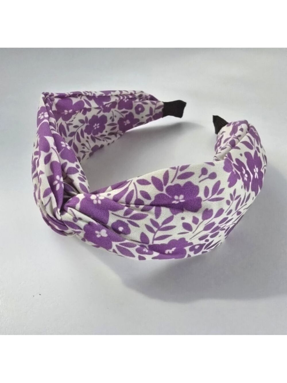 NEW Purple White Floral Printed Fabric Knot Headband